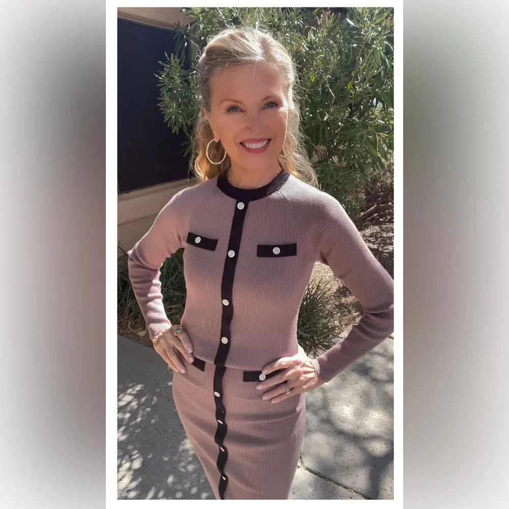 NWT RIB KNIT MIDI DRESS-KHAKI/BLACK-S - Picture 3 of 17